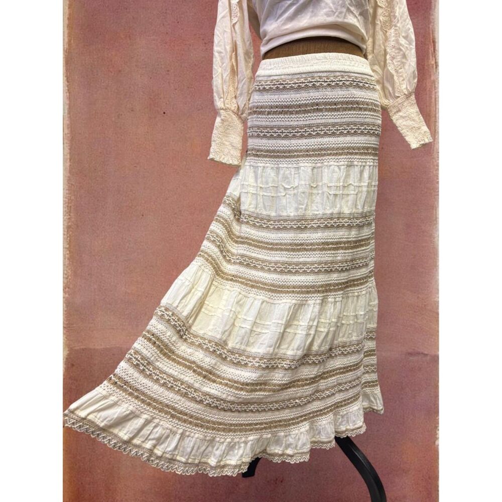 Boho Fairy Cotton Cottage Festival Embroidered Summer Lace Feminine Maxi Skirt